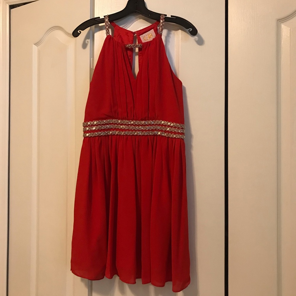 Red and Silver Formal Dress with Keyhole Back